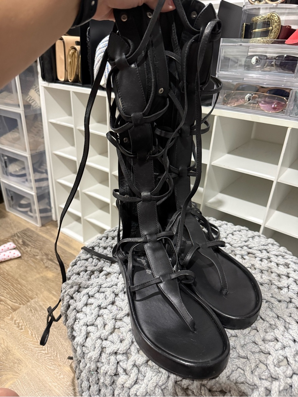 Free People Black Tall Lace-Up Gladiator Sandals